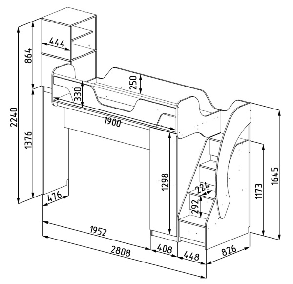 Кровать-чердак коллекции Цветы + кровать 190х90 Цветы от Династия Kids