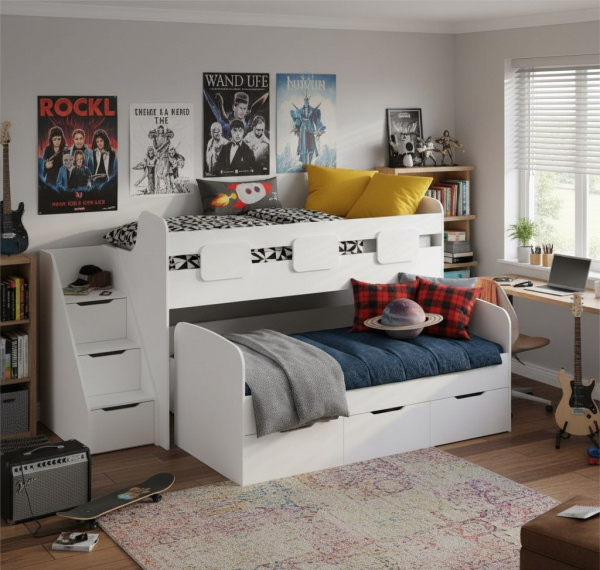 Кровать 2-х ярусная Городок (цвет белый) 190х90 + 180х80 от Династия Kids