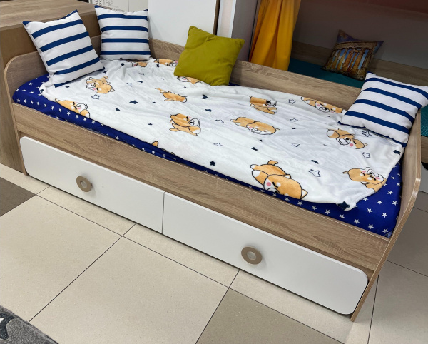 Кровать 190х90 коллекции Юниор (дуб сонома + белый) от Династия Kids