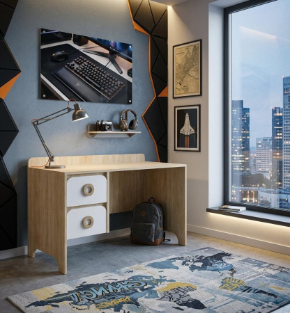 Стол письменный Юни ширина 1200 мм (дуб сонома+белый) от Династия Kids