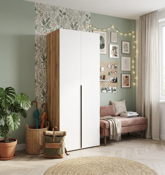 Шкаф 2-х дверный Брайт Золотистый (внутри штанга + ящик)