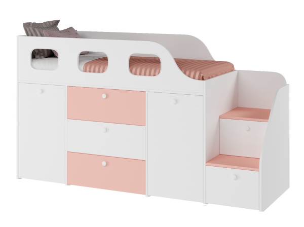 Кровать-чердак Хэппи 180х80 (айскрим+белый)  от Династия Kids
