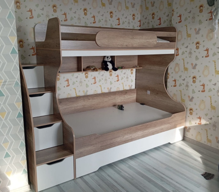 Кровать БИГ 120х200 (дуб сонома+белый)  от Династия Kids