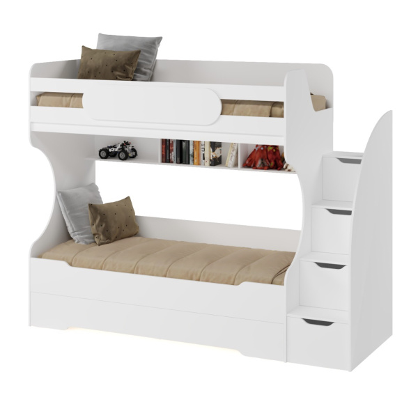 Кровать БИГ 90х200 с доп.спальным местом (цвет белый) от Династия Kids