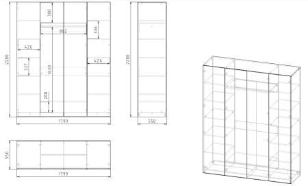 Шкаф 4-х дверный коллекции Брайт Золотистый от Династия Kids