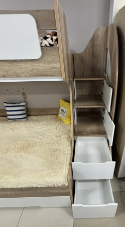 Кровать МЕГА ПРЕМИУМ 120х200 (корпус белый + фасады дуб каньон)