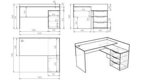 Угловой письменный стол КСТ-1 (цвет белый) правый/левый от Династия Kids