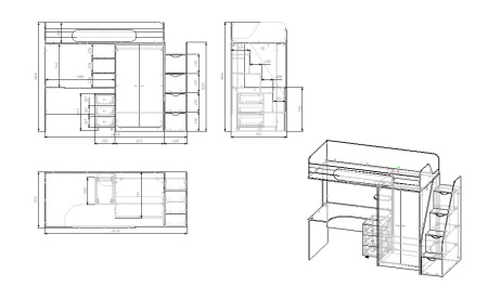 Кровать-чердак Колледж-2 (цвета разные) 200х90 от Династия Kids