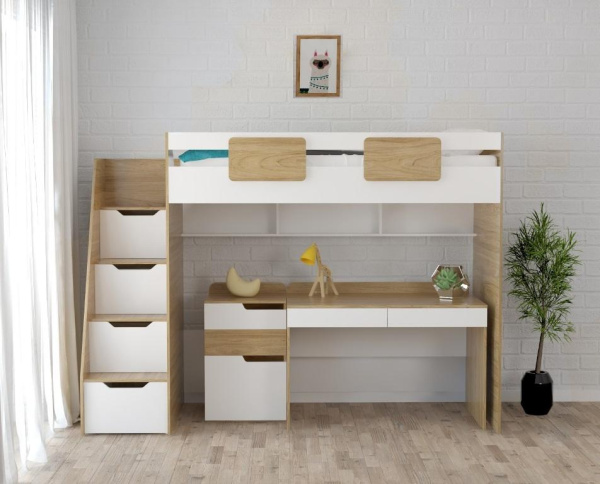 Комплект мебели: кровать-чердак Мозаика + Стол Мозаика + Тумба от Династия Kids