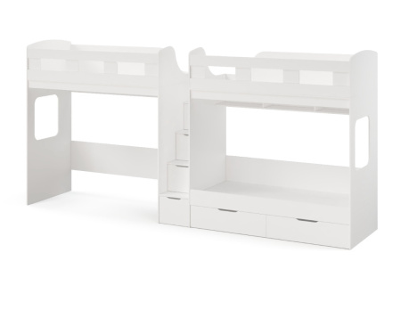 Кровать 3-х ярусная Квартет (корпус белый + фасады велюр)