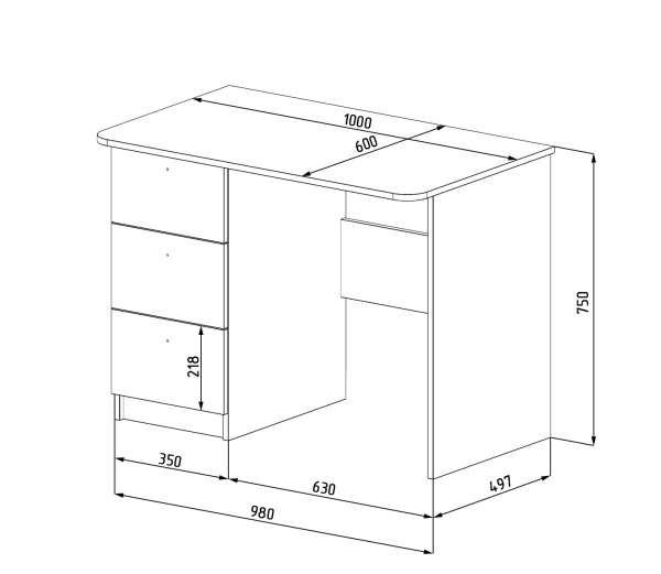 Стол 1000 мм коллекции Умка NEW (ручки - дуб) от Династия Kids
