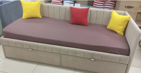 Угловая кровать Слайт Полоса 80х160 (правая). Велюр Тедди 304  от Династия Kids