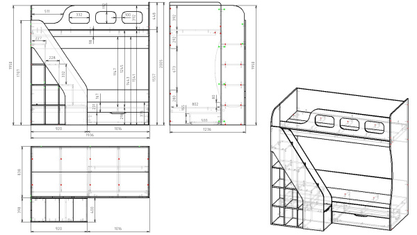 Кровать 2-х ярусная Умка-4 (дуб сонома+белый) 190х80  от Династия Kids