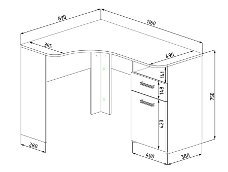 Стол угловой коллекцииТвой Стиль 1160 мм (с принтом) от Династия Kids