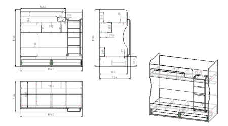 Кровать двухъярусная Омега (цвета разные) 190х80 от Династия Kids