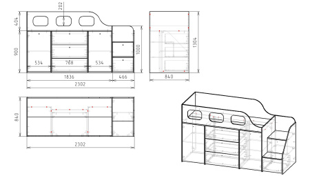 Кровать-чердак Хэппи 180х80 (дуб каньон+белый)  от Династия Kids