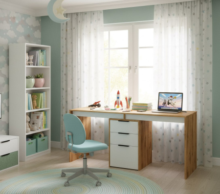 Стол для 2 детей Тандем 1800 мм (корпус дуб каньон + фасады белые) от Династия Kids