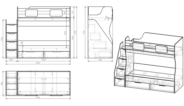 Кровать 2-х ярусная МИА 180х80 (дуб сонома + белый) от Династия Kids