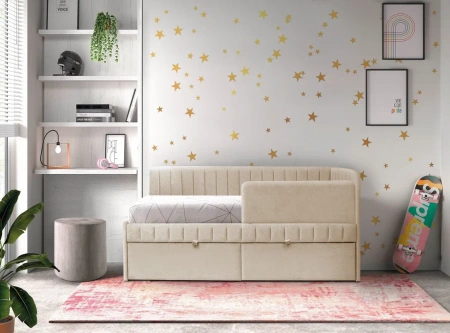 Угловая кровать Слайт Полоса 80х160 (правая). Велюр Тедди 304  от Династия Kids