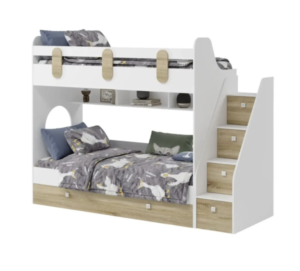 Кровать двухъярусная 190х80 Фортуна-3 (корпус белый + фасады дуб сонома)  от Династия Kids
