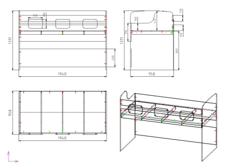 Кровать 2-х ярусная Городок (цвет белый) 190х90 + 180х80 от Династия Kids