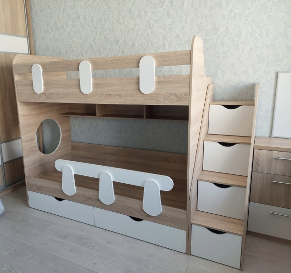 Кровать двухъярусная Фортуна 200х90 (дуб сонома+белый)  от Династия Kids